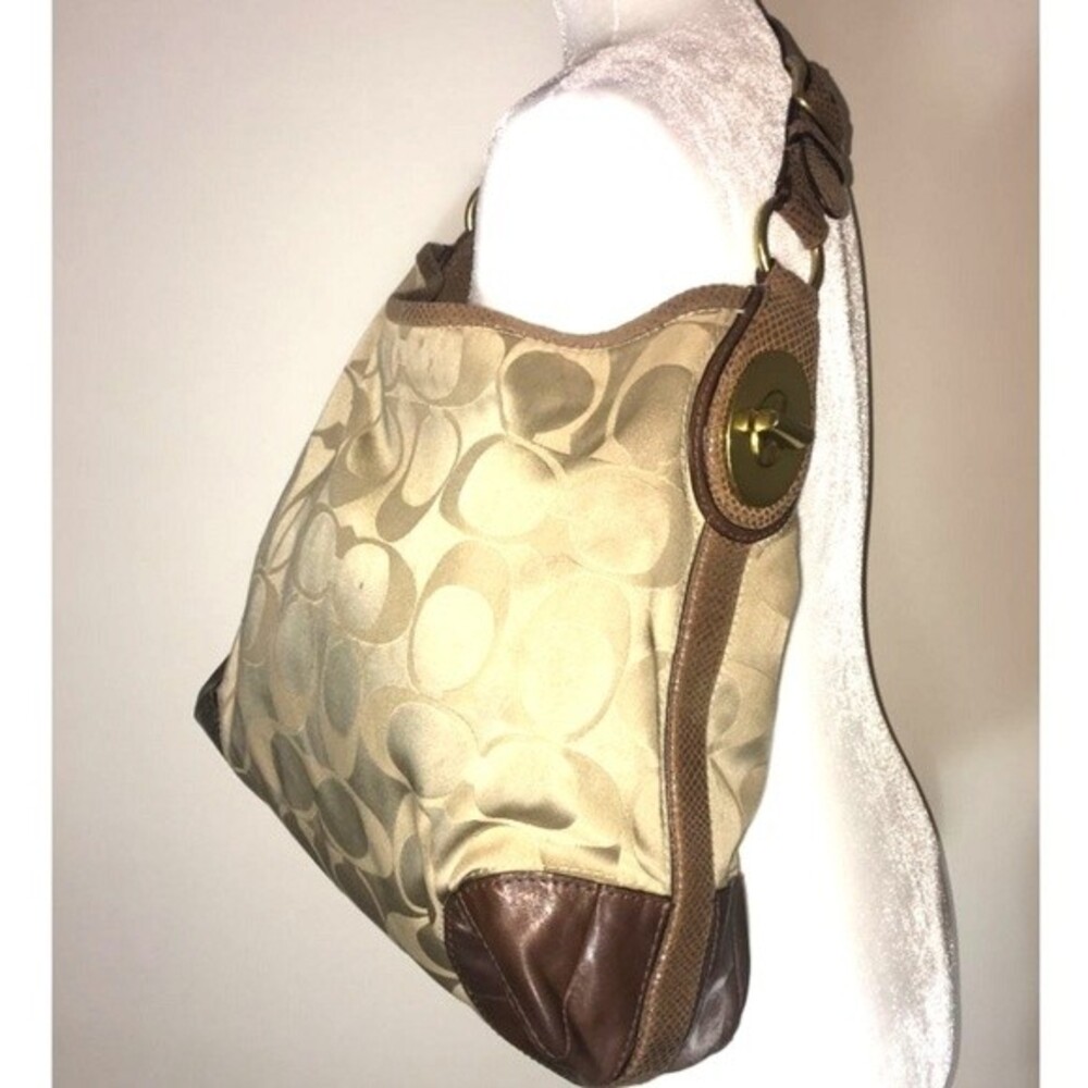 COACH Logo Shoulder Hobo Purse Leather Poc… - Picture 2 of 7
